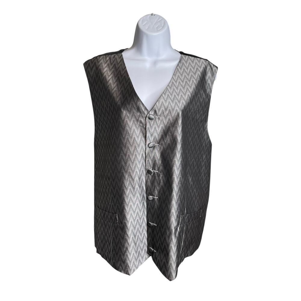 Zylos George Machado Men's Satin Silk Chevron Vest Size XL Tuxedo Retro Dapper